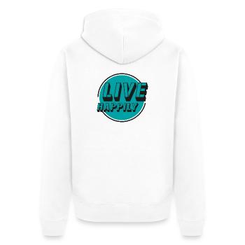 Live Happily Retro Kreis - Unisex Premium Bio Zip Hoodie - Weiß - Hinten - Thijin (182cm)