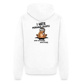 lustige Katze morgen Spruch comic cartoon Symbol - Unisex Premium Bio Zip Hoodie - Weiß - Hinten - Thijin (182cm)