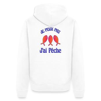 ANGELN. ICH KANN NICHT - Unisex Premium Bio Zip Hoodie - Weiß - Hinten - Thijin (182cm)