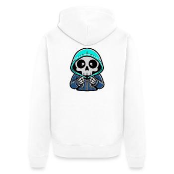 Skelett Hoodie Neon Blau - Unisex Premium Bio Zip Hoodie - Weiß - Hinten - Thijin (182cm)