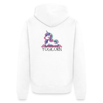 Yogicorn – Einhorn Yoga Humor Design - Unisex Premium Bio Zip Hoodie - Weiß - Hinten - Thijin (182cm)