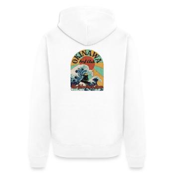 Okinawa Surf Club (Distressed) - Unisex Premium Bio Zip Hoodie - Weiß - Hinten - Thijin (182cm)