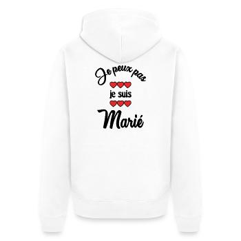 ICH KANN NICHT. HEIRATEN. ZUKÜNFTIGER BRÄUTIGAM. Junggesellinnenabschied. MANNSCHAFT. MANNSCHAFT - Unisex Premium Bio Zip Hoodie - Weiß - Hinten - Thijin (182cm)