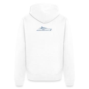 Motorboot Yacht Silhouette Minimal Design - Unisex Premium Bio Zip Hoodie - Weiß - Hinten - Thijin (182cm)