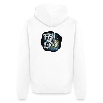 Fisch Komfort Moto Design - Unisex Premium Bio Zip Hoodie - Weiß - Hinten - Thijin (182cm)