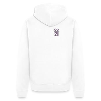Bitcoin Sprüche Wertspeicher Unendlich 21 Millione - Unisex Premium Bio Zip Hoodie - Weiß - Hinten - Thijin (182cm)