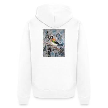 Acrylic painting with Stiglitz on tree branch - Unisex Premium Organic Zip Hoodie - white - Back - Thijin (182cm)