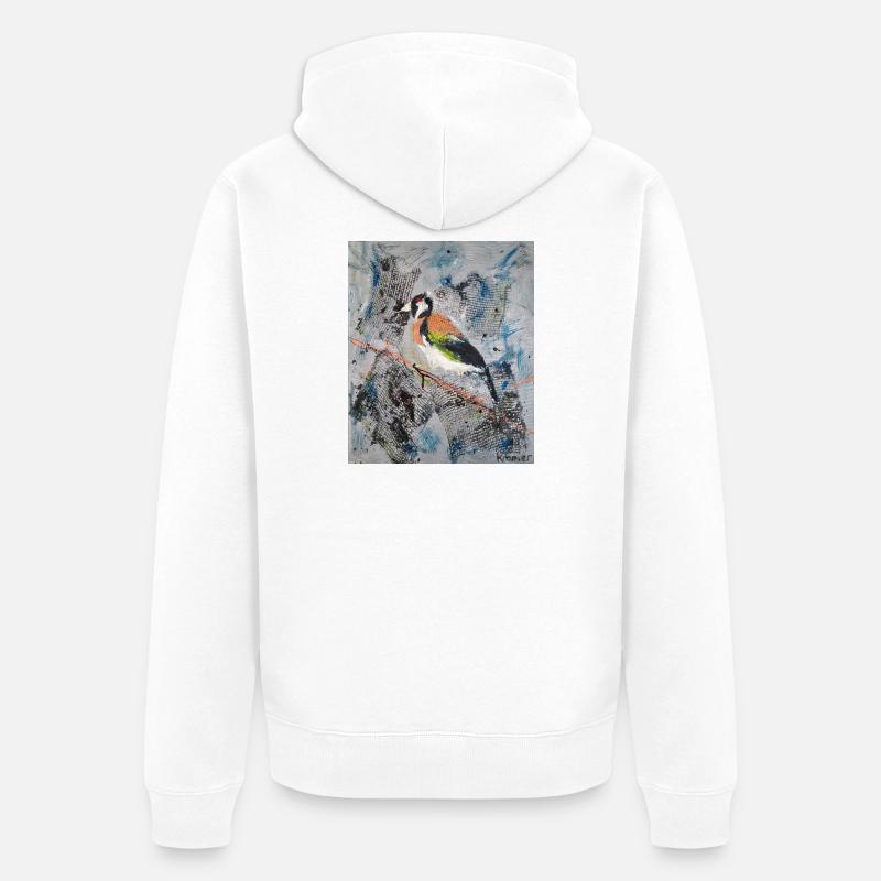 Acrylmalerei mit Stiglitz auf Baumast - Unisex Premium Bio Zip Hoodie - Weiß