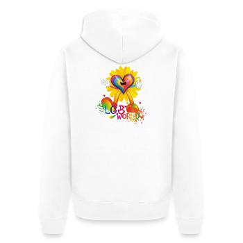 LGBT WORLD - Unisex Premium Organic Zip Hoodie - white - Back - Thijin (182cm)