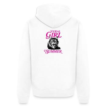 Feral Girl Summer Women Girls Cat Lover Summer - Unisex Premium Organic Zip Hoodie - white - Back - Thijin (182cm)