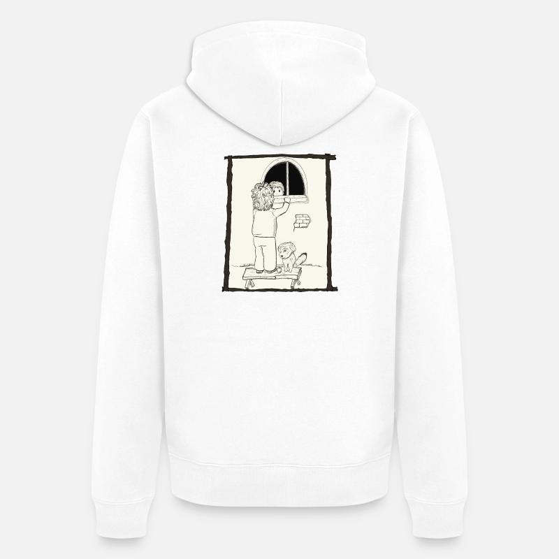 Hunde & Kinder & Bälle Tintenversion - Unisex Premium Bio Zip Hoodie - Weiß