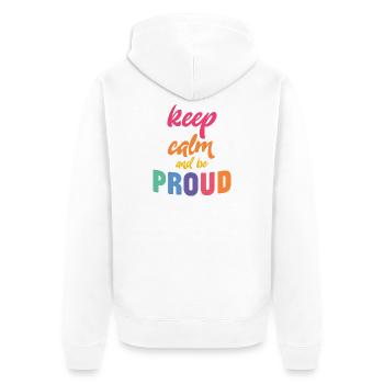 LGBT Pride Month - Ruhe bewahren und stolz sein - Unisex Premium Bio Zip Hoodie - Weiß - Hinten - Thijin (182cm)