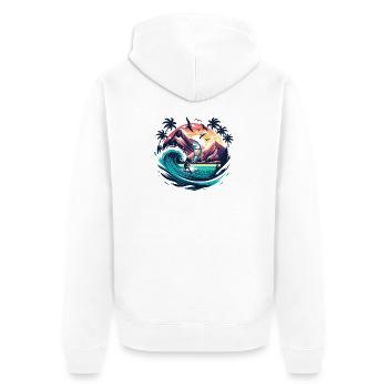 Sonnenuntergang Surf Abenteuer Flügel Foilen Naturliebhaber - Unisex Premium Bio Zip Hoodie - Weiß - Hinten - Thijin (182cm)