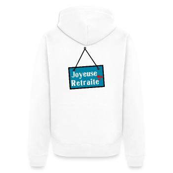 GLÜCKLICHER RÜCKZUG. RUHESTAND - Unisex Premium Bio Zip Hoodie - Weiß - Hinten - Thijin (182cm)