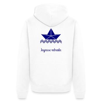 GLÜCKLICHER RÜCKZUG. RUHESTAND - Unisex Premium Bio Zip Hoodie - Weiß - Hinten - Thijin (182cm)