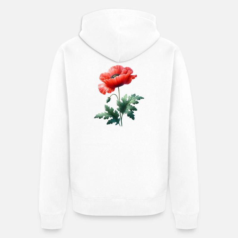 Mohnblumenmotiv: Eine leuchtend rote Mohnblume - Unisex Premium Bio Zip Hoodie - Weiß