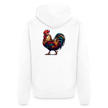 prächtiger Hahn in leuchtend bunten Farben - Unisex Premium Bio Zip Hoodie - Weiß - Hinten - Thijin (182cm)