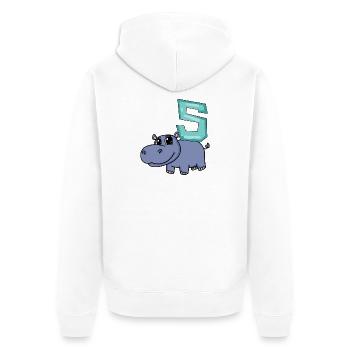Motif 5ème anniversaire Hippopotame - Cinq ans - Veste à capuche bio Premium Unisexe - blanc - Dos - Thijin (182cm)
