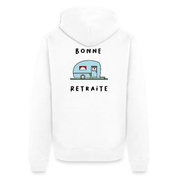 RUHESTAND. RUHESTAND. PENSIONIERT. GLÜCKLICHER RUHESTAND - Unisex Premium Bio Zip Hoodie - Weiß - Hinten - Thijin (182cm)