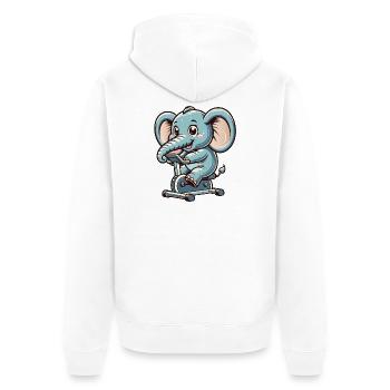 blue cartoon elephant on an ergometer - Unisex Premium Organic Zip Hoodie - white - Back - Thijin (182cm)