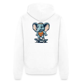 blauer Cartoon-Elefant auf dem Skateboard - Unisex Premium Bio Zip Hoodie - Weiß - Hinten - Thijin (182cm)