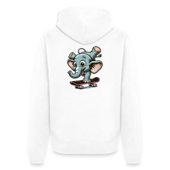 blauer Cartoon-Elefant auf dem Skateboard - Unisex Premium Bio Zip Hoodie - Weiß - Hinten - Thijin (182cm)
