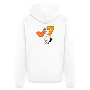 7th Birthday Motif Pelican - Seven Years Old - Unisex Premium Organic Zip Hoodie - white - Back - Thijin (182cm)