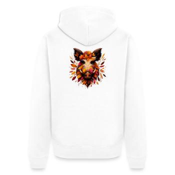 Wildschwein, gestaltet aus verschiedenen Blättern - Unisex Premium Bio Zip Hoodie - Weiß - Hinten - Thijin (182cm)