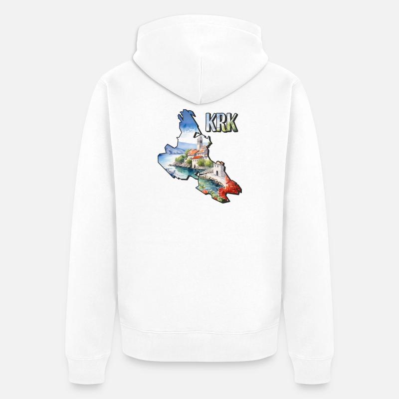 Carte à l’aquarelle Krk - Veste à capuche bio Premium Unisexe - blanc