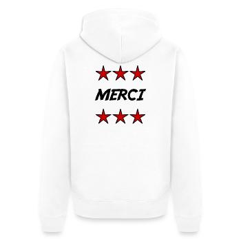 MEISTER. MEISTER. VIELEN DANK. DANKE, MEISTER. MEISTER - Unisex Premium Bio Zip Hoodie - Weiß - Hinten - Thijin (182cm)