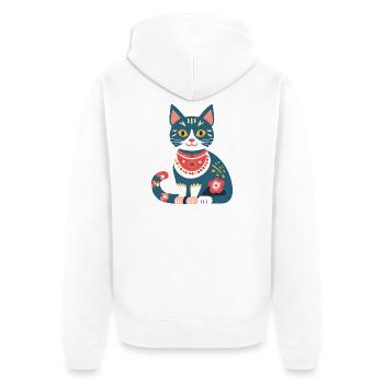 cute folklore cat - Unisex Premium Organic Zip Hoodie - white - Back - Thijin (182cm)
