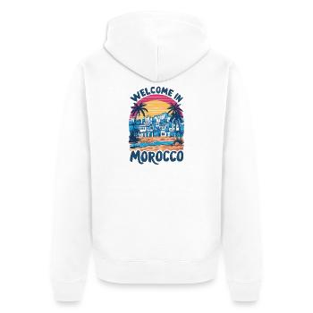Sonnenuntergang über dem marokkanischen Dorf - Unisex Premium Bio Zip Hoodie - Weiß - Hinten - Thijin (182cm)