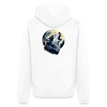 Wolf heult den Vollmond an - Unisex Premium Bio Zip Hoodie - Weiß - Hinten - Thijin (182cm)