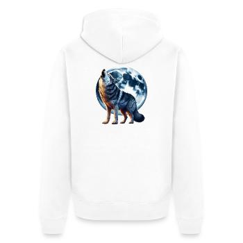 Wolf heult den Vollmond an - Unisex Premium Bio Zip Hoodie - Weiß - Hinten - Thijin (182cm)