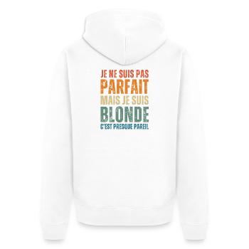 Ich bin nicht perfekt, aber blond - Unisex Premium Bio Zip Hoodie - Weiß - Hinten - Thijin (182cm)