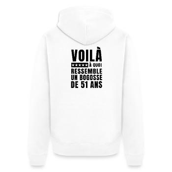 So sieht eine 51-jährige Bogosse aus - Unisex Premium Bio Zip Hoodie - Weiß - Hinten - Thijin (182cm)