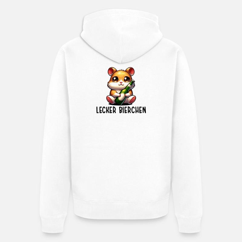 LECKER BIERCHEN Sad Hamster Meme - Unisex Premium Bio Zip Hoodie - Weiß