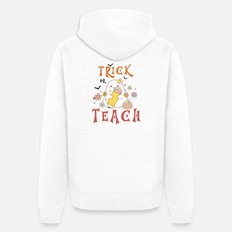 Halloween-Lehrer austricksen oder unterrichten - Unisex Premium Bio Zip Hoodie - Weiß