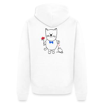 Katze und Maus - Unisex Premium Bio Zip Hoodie - Weiß - Hinten - Thijin (182cm)
