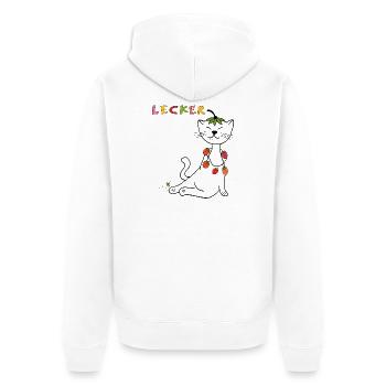 Erdbeeren Katze - Unisex Premium Bio Zip Hoodie - Weiß - Hinten - Thijin (182cm)