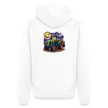 Gruseliger Traktor Halloween Jungs lustig Männer - Unisex Premium Bio Zip Hoodie - Weiß - Hinten - Thijin (182cm)