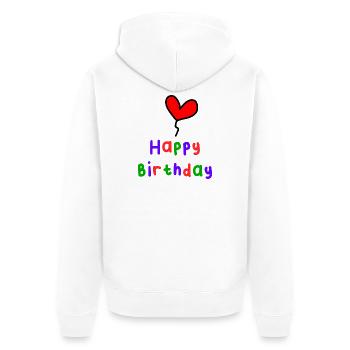 HAPPY BIRTHDAY. HAPPY BIRTHDAY. ANNIVERSARY. - Unisex Premium Organic Zip Hoodie - white - Back - Thijin (182cm)
