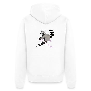 niedlicher Skifahrer-Waschbär–Spaßig und dynamisch - Unisex Premium Bio Zip Hoodie - Weiß - Hinten - Thijin (182cm)