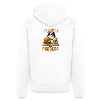 Life is better with Burgers - fat cat - Unisex Premium Organic Zip Hoodie - white - Back - Thijin (182cm)