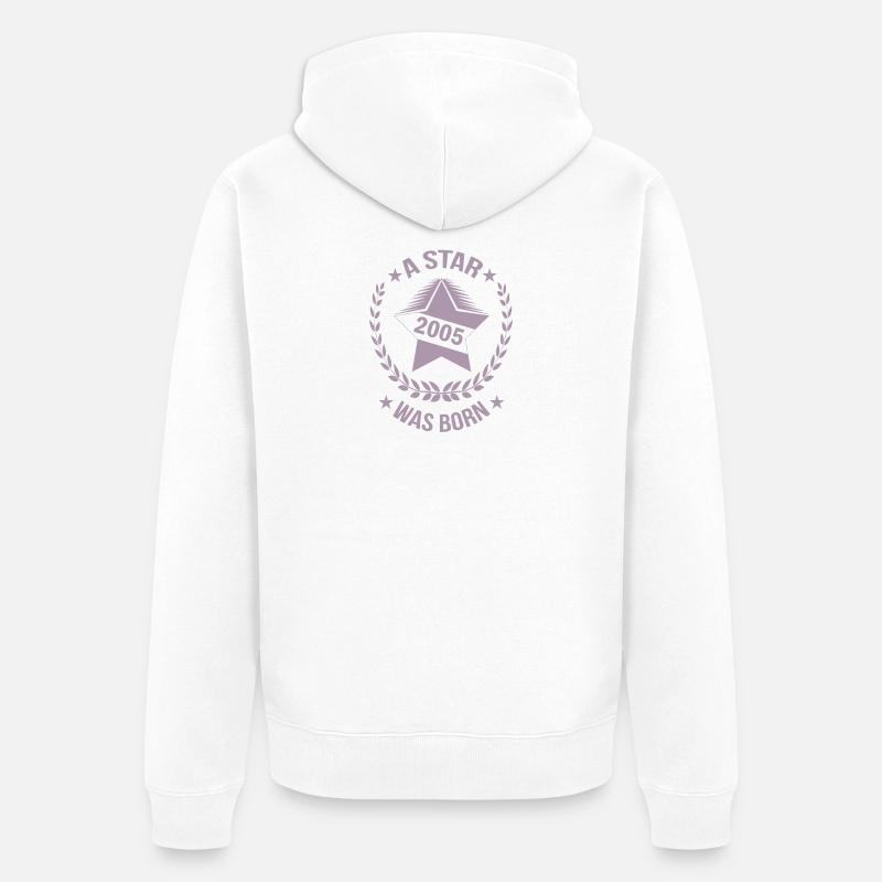 Étoile d’anniversaire née en 2005 - Veste à capuche bio Premium Unisexe - blanc