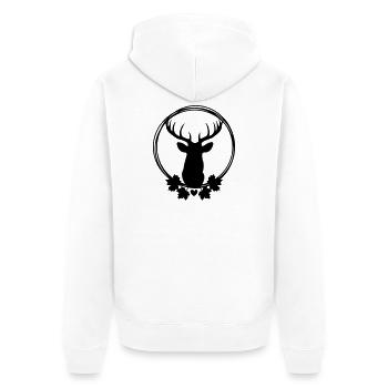 Kranz mit Hirsch - Unisex Premium Bio Zip Hoodie - Weiß - Hinten - Thijin (182cm)