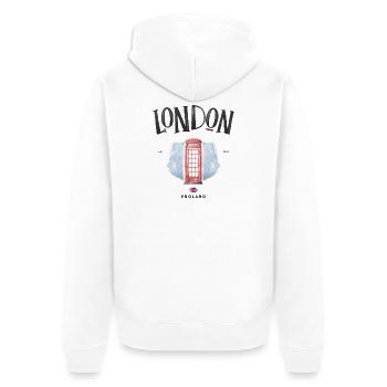 London Red Phone Booth Aquarell - Unisex Premium Bio Zip Hoodie - Weiß - Hinten - Thijin (182cm)