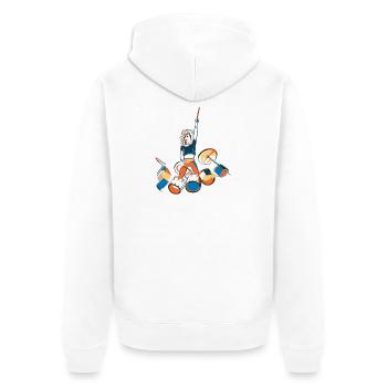 Drummer Kraftpose mit Trommeln - Unisex Premium Bio Zip Hoodie - Weiß - Hinten - Thijin (182cm)