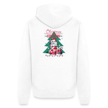 Chat espiègle en bas - Style de Noël laid - Veste à capuche bio Premium Unisexe - blanc - Dos - Thijin (182cm)