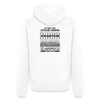 EINE STOLZE CHEFIN BRILLIANTER CHAOTEN - Unisex Premium Bio Zip Hoodie - Weiß - Hinten - Thijin (182cm)